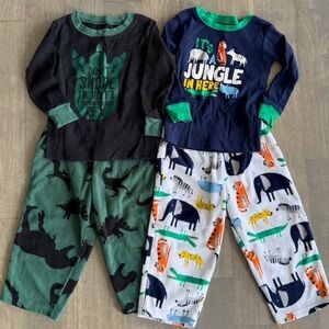 Carter's Black and Green Dinosaur Pajama Set with Blue Jungle Theme